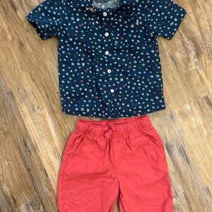 DKNY Navy Floral Button Shirt & Red Shorts Set